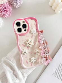 DIY奶油纹理波浪边亮油雪花雪人粉色雪花彩绘装饰3D配件防震手机壳，配手工串珠手链，兼容 17pro/17Air/17/17promax/16/11/16pro/16plus/16promax/16e/15Promax/13/14/12/XS/XR/7G/8P，兼容三星Galaxy，兼容红米，国际版，非国内版 - 彩色 - 查看 7