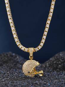 1 pieza Collar con colgante de casco de fútbol americano de hip hop, cadena de una sola hilera con brillantes diamantes de imitación, estilo hip hop de moda, regalo ideal para los amantes del fútbol. - Collar con colgante de casco de fútbol americano de moda - Ver 2