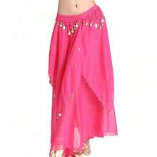 Women Belly Dance Long Skirt With Coin Chiffon Belly Dance Costume Multi-Layer Skirt Party Festival Dance Performance Costume