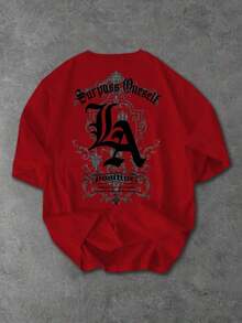 Camiseta de Hombre Manfinity  con Estampado de Letras, Manga Corta, Casual y Holgada, Versátil para el Verano, Estilo de los Años 2000 - Rojo - Ver 3