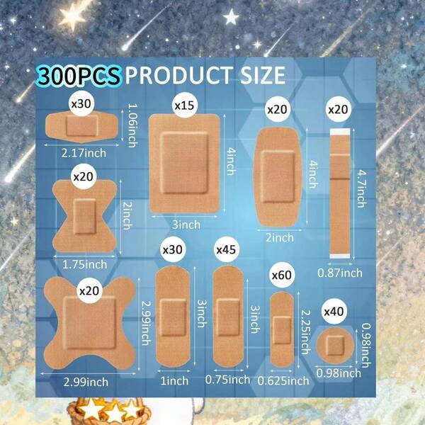 300/40 unidades de curativos multiespecificação com combinação perfeita, bandagens elásticas, bandagens de tecido elástico, versões espessas, alta elasticidade, melhor proteção para feridas, adequadas para emergências domésticas e externas.