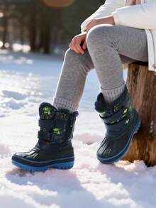Kids Snow Boots For Boys And Girls, Water-Resistant Winter Ankle Boots With Anti-Slip Sole, Warm Cozy Thermal Footwear For Toddler Little Big Kid Outdoor Sport - 綠色 - 查看 2