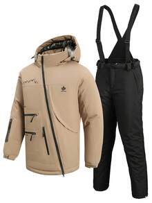 男友风男士户外运动套装,两件套,专业运动休闲服,滑雪服上衣和裤子 HX506-1 冬季滑雪服 - 卡其色 - 查看 10