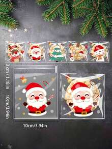 50/100pcs Christmas Treat Bags - Self-Sealing, Disposable Opp Candy & Cookie Pouches With Festive Cartoon Designs For Holiday Gifting - Multi-specification - View 4
