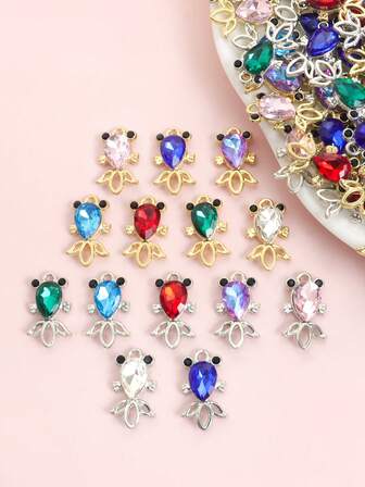 10pcs Exquisite And Cute Little Goldfish Charms With Multicolor Sparkling Rhinestones, Creative Personalized Necklace Bracelet Earrings Keychain And Chinese Clothing Brooch & Button DIY Lucky Koi Pendants - Ideal New Year's Blessings Gift For Family & Friends