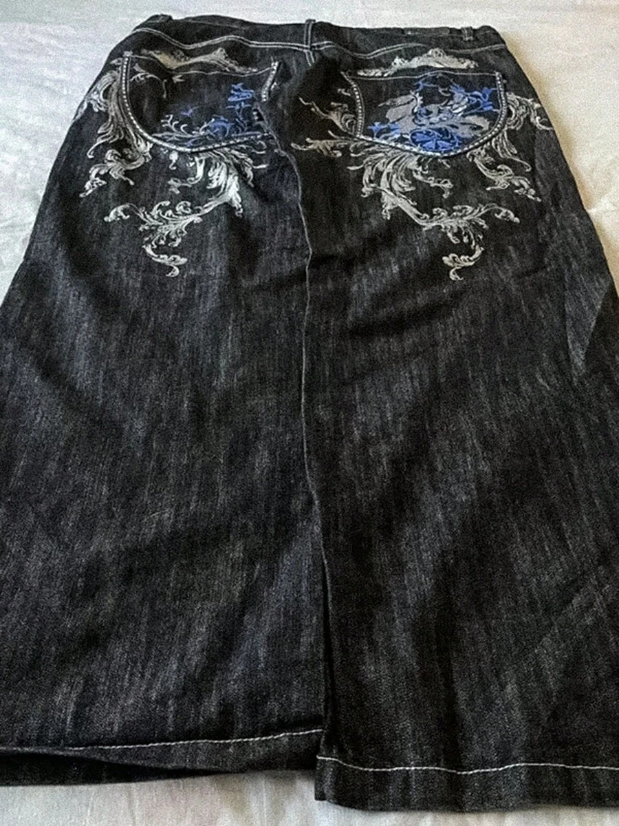 Women's Hip Hop Graphic Baggy Jeans Wide Leg Mid-Low Waist Jeans Loose Boyfriends Jeans 90s Vintage Denim Pants,Spring Clothes For Women - 黑色 - 查看 1