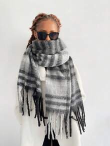 1pc Plus Size Women Winter Solid Plaid Scarf/ Scarf Color Scarf, Soft & Warm Wrap For Autumn And Winter, Warm & Comfortable Large Shawl, Windproof Outdoor, Simple & Versatile Wear Daily, Autumn/Winter Accessories Women Winter Warm Neck, - Multicolor - View 10