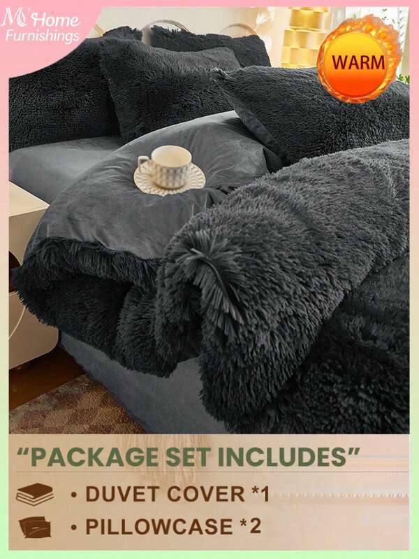 3pcs Bedding Set - 1 Duvet Cover & 2 Pillow Shams, Soft & Comfortable Microfiber, Multiple Colors, Suitable For Dorm, Bedroom, Simple & Fashionable Home Decor, Machine Washable, No Filler, Fluffy & Soft Duvet Cover Set, Faux Fur Comforter Set, Plush Duvet Cover Set, 1 Duvet Cover With Zipper Closure & 2 Pillow Shams, Comforter Not Included, Available In Twin, Full, King, Queen Size