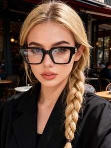 1 pieza Gafas transparentes cuadradas personalizadas y de moda casual, gafas multifuncionales de estilo de transporte para mujer, adecuadas para uso diario, fotografía callejera, lectura, escritura, transporte, vacaciones, viajes, accesorios de playa - Negro - Ver 2