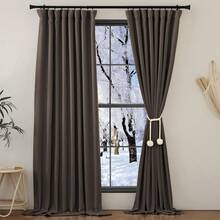 2025  Bedroom Curtains 2 Panels Sets Faux Linen Textured, Pinch Pleated Room Darkening Light/Heat Blocking Window Drapes Thermal Insulated For Living Room, Angora, W50 X L108, 2 Panels - 棕色 - 查看 11