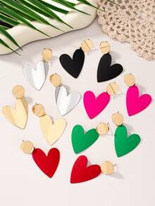 1 par de pendientes de botón con diseño de corazón metálico brillante, estilo europeo y americano 2025, diseño minimalista y único de pendientes con colgante de corazón para mujer, adecuado para fiestas, uso diario, regalo del Día de San Valentín