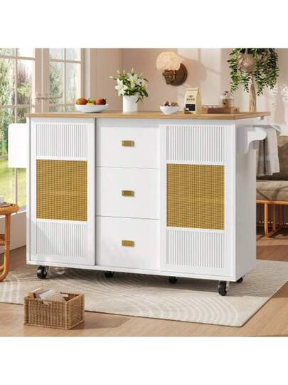 Kitchen Isl Furniture, Freest ing Cabinet, Buffet 120 73 (45) 90 Cm, Extendable Trolley Wheels, Towel Rail, Spice Rack, Adjustable Shelves, Wit view 2