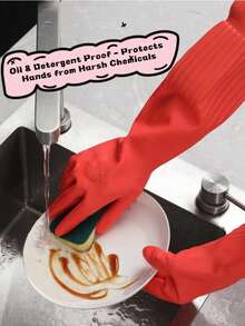 冬季保暖加厚长款乳胶洗碗手套 - 防撕裂，适用于厨房和家庭清洁，保暖防水，可用于洗碗、洗衣、洗菜和园艺，长袖设计保护肘部，适合重体力清洁和专业家政服务，可长时间佩戴。 - 廚房洗碗手套 - 查看 10