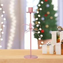 Portavelas cónico con lazo rosa, candelabro decorativo de metal para centros de mesa, decoración para fiestas y eventos navideños - Rosa - Ver 8