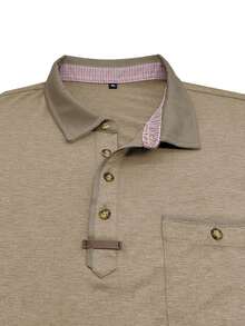 Plus Size Men's Long Sleeve Polo Shirt, Fashionable Turndown Collar Pocket Henley Top - Apricot - View 5