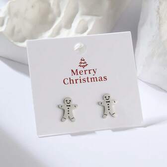 زوج من أقراط رجل الزنجبيل من الفولاذ المقاوم للصدأ، هدية عيد الميلاد، تغليف البطاقات، هدايا عيد الميلاد