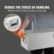 Caja de herramientas de aluminio resistente para caja de camión, caja de herramientas con placa de diamante con asa lateral y llaves de bloqueo, caja de herramientas de almacenamiento, organizador para camioneta, caja de camión, casa rodante, remolque, 48" x 15" x 15", color plateado - Plateado - Ver 5