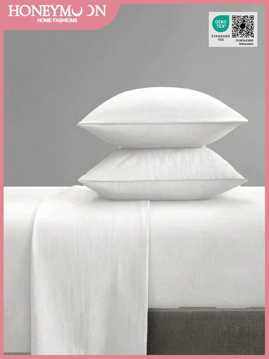 3/4件套深口袋10英寸床单套装，包含1/2个枕套和1个床笠，凉爽涤纶面料，奢华酒店品质，防缩水，可机洗，适合家庭和宿舍使用，白色，通过Oeko-Tex认证 - 白色 - 查看 1