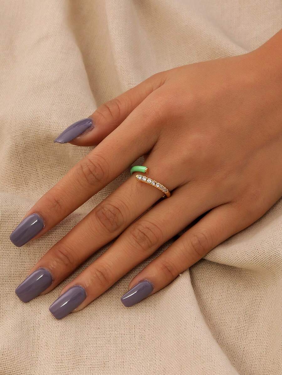 Nooxian 1枚女士可调节戒指，可爱叠戴款式，彩色珐琅铜锆石水晶多巴胺糖果戒指，日常配饰礼品