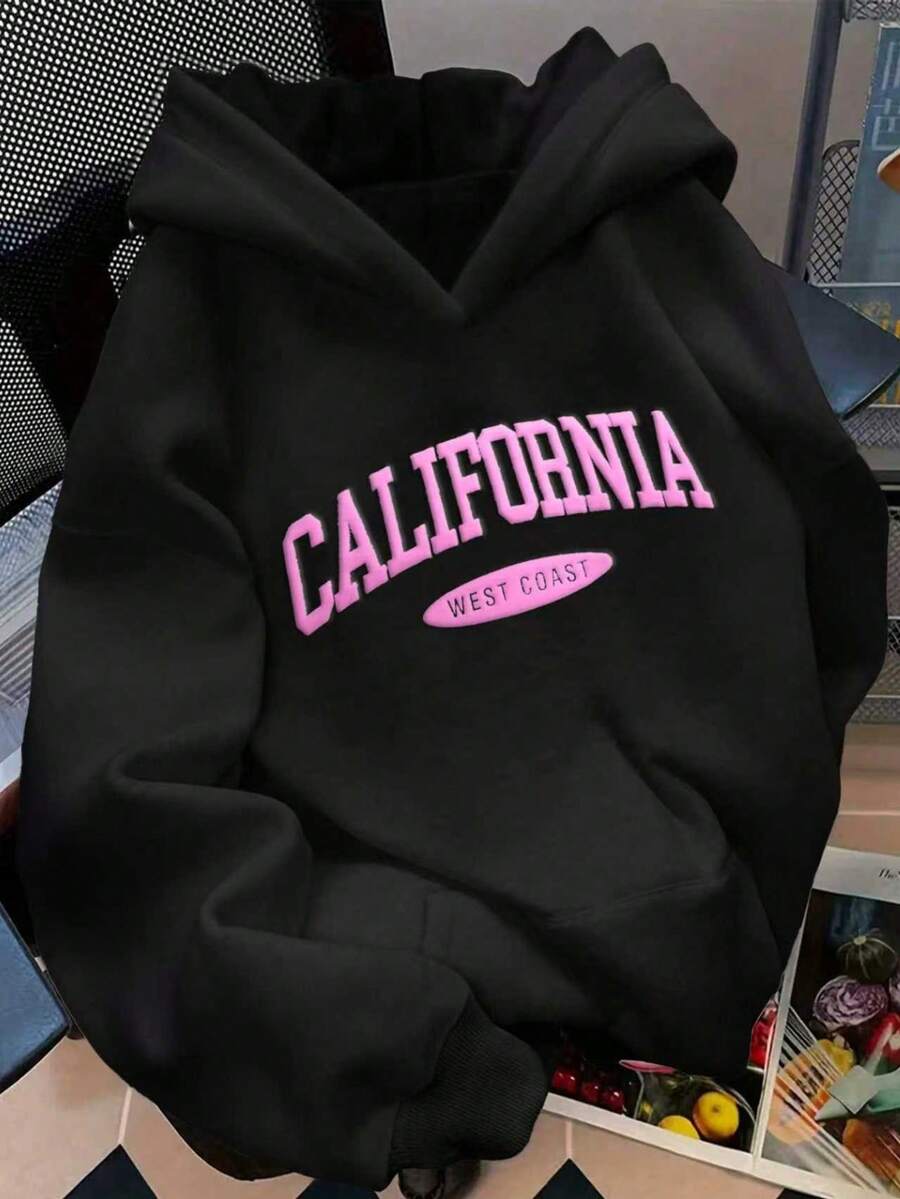 HESSEN 女士新款秋冬时尚休闲宽松纯色及字母印花长袖卫衣，百搭日常穿着，适合返校、毕业、教师节、春季上衣、户外健身跑步服、复活节、母亲节等场合，黑色款。 - 黑色 - 查看 1