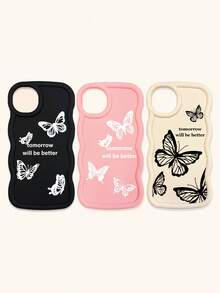 3pcs Luxury Creative Butterfly Print Matte Soft Phone Case, Compatible With IPhone & Galaxy Phones - Multicolor - View 11