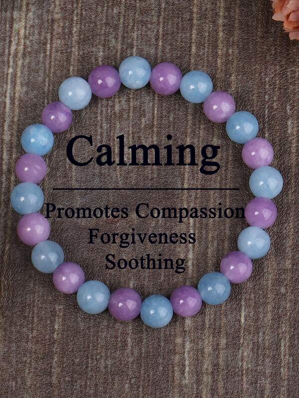 Pulsera de espodumena y angelita azul - Cristal calmante y purificador, tranquilizador, armonía, meditación, joyería espiritual elástica para mujeres y hombres, regalo para ella