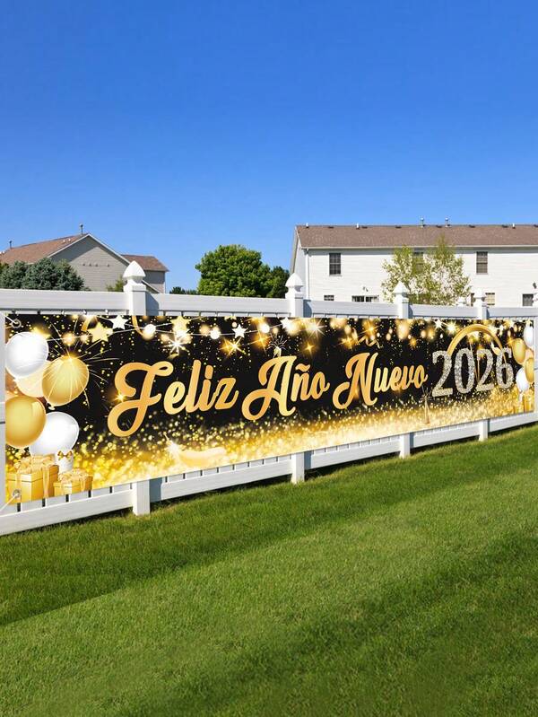 1pc Happy New Year 2026 Banner,Black Gold Shiny Balloon Design New Year Hanging Photo Booth Props,Indoor Outdoor Party Decorations Gifts,Welcome New Year 2026 Decorations,New Year Celebration Decoration,New Year Party Supplies,Home Decor,Garden Decor,Party Backround Decor