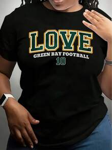 T-Shirt Love Green Bay Football 10 Print Women Casual Sports Fan Wear - màu đen - Xem 1