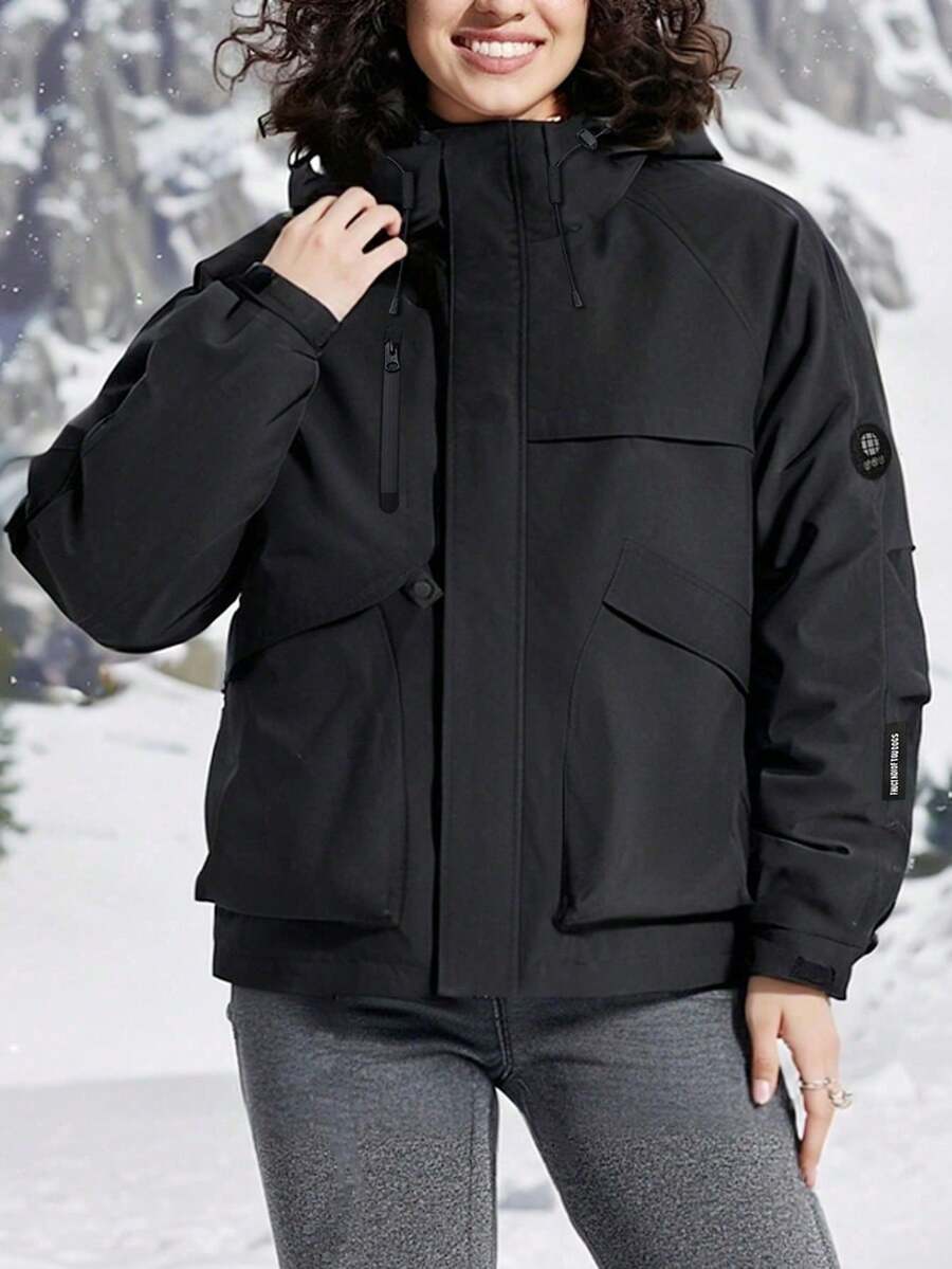 女士户外防水连帽夹克 - 保暖防风软壳工装外套