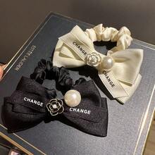 Coletero con lazo estilo coreano, elegante y versátil, con perla, accesorio para el cabello