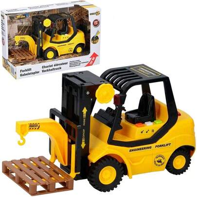 Bakaji Muletto Giocattolo per Bambini Movimento a Frizione Gioco con Effetti Sonori Forche Elevatrici Funzionanti Gancio e Pedana Pallet Curato in Ogni Dettaglio