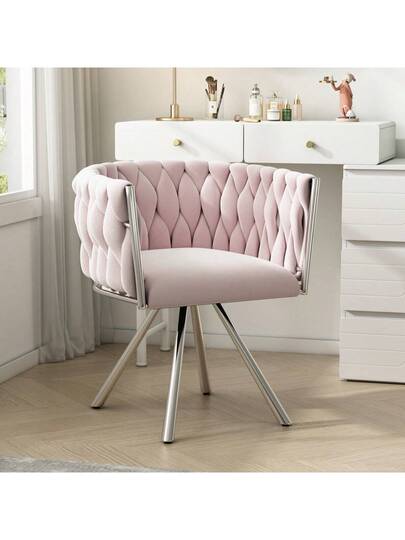 Dressing Chair, Piece, Luxe Swivel Bedroom Leisure Four Metal Support Legs, Roze view 10