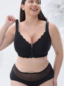 Women's Plus Size Lace Bra - Sexy Push-Up Anti-Sagging, Warm Skin-Friendly Fabric, Comfortable For Autumn & Winter Wear - Black - View 6