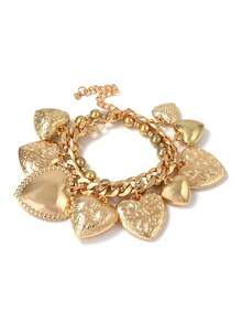 1 Set Punk Retro Minimalist 3D Heart Pendant Necklace & Bracelet, Casual Street Style For Women