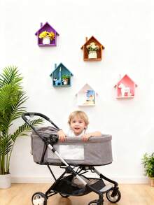 1pc Cute Little House Wall Shelf, Wooden Storage Rack For Kids Room, Nursery, Dining Room, Reusable Home Decor