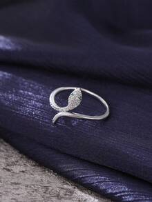 Nooxian 1件可调节开口戒指，镶嵌微镶锆石绿色蛇眼饰品，女士款 - 銀色 - 查看 9