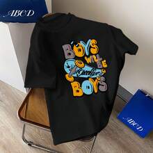 Cartoon Skateboard & Letter Print Round Neck T-Shirt For Young Boy - Black - View 12