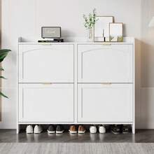 Modern Shoe Rack With 4 Fold-Out Compartments, Free-Standing Shoe Rack, Open Shelves, Suitable For Entryway Or Hallway, White, Dimensions: W. 110/H. 90/D. 24 Cm - 白色 - 查看 2