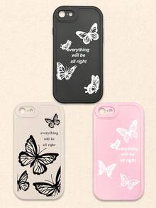 Conjunto de 3 peças de luxo com estampa de borboletas rosa e preta, capa de celular fosca e macia, compatível com iPhones e smartphones Galaxy. Presente perfeito para a primavera. - Multicolorido - Ver 17