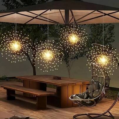 2pcs/4pcs Hanging Fireworks, USB Powered Starburst Ball Lights, Hanging Ceiling Decorations, LEDfireworks Lights, Valentine's Day, Wedding, Holiday Party Atmosphere Lights, Suitable For Tent, Garden, Courtyard, Porch Decoration, Suitable For Indoor Decoration Of Parties, Gardens, Weddings, Bedrooms (Warm Light, Colored Lights)