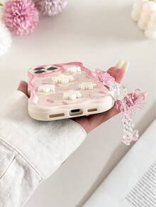 DIY奶油纹理波浪边亮油雪花雪人粉色雪花彩绘装饰3D配件防震手机壳，配手工串珠手链，兼容 17pro/17Air/17/17promax/16/11/16pro/16plus/16promax/16e/15Promax/13/14/12/XS/XR/7G/8P，兼容三星Galaxy，兼容红米，国际版，非国内版 - 彩色 - 查看 4