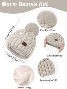 URATOT Women Winter Beanie Hat Scarf Gloves Ear Warmer 4 In 1 Set Beanie Pompom Hat Touchscreen Gloves Long Scarf Ear Warmer - Red - View 8