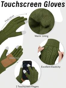 URATOT Women Winter Beanie Hat Scarf Gloves Ear Warmer 4 In 1 Set Beanie Pompom Hat Touchscreen Gloves Long Scarf Ear Warmer - 深橄欖色 - 查看 4
