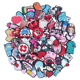 随机10-50个医生护士医疗用品系列鞋饰，适用于凉鞋，鞋子装饰，优质流行饰品配件，青少年、男士、女士和成人的绝佳礼物