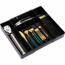 Kitchen Drawer Organizer Cutlery And Utensils, Adjustable Silverware Drawer Organizer Tray, Kitchen Storage Divider Spatula Tools, Gadgets, Forks, Knives, Spoons And Chopsticks, Black - L - Trung bình + Đen - Xem 1