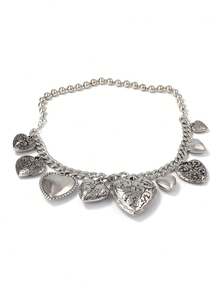 1 Set Punk Retro Minimalist 3D Heart Pendant Necklace & Bracelet, Casual Street Style For Women
