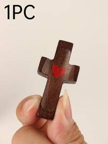 1件胡桃木心形十字架教堂复活节拇指挂件，精致木雕工艺，情侣礼物/宗教收藏/钥匙扣装饰品 - 胡桃木色 - 查看 7
