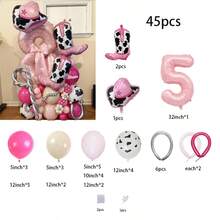 45pcs Pink Cowboy Hat, Boot Balloon Columns, 32" Pearlescent Pink Number Balloon Columns, Suitable For Wedding, Birthday Party Decoration - Pink - View 18