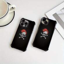 Funda de Teléfono de Vidrio Templado con Diseño de Calavera y Huesos Cruzados Estilo Punk, Compatible con for  17/17 Air / 17 Pro / para for  16, 16 Pro, 16 Plus, 16 Pro Max, 15, 15 Pro, 15 Max, 14, 14 Pro, 14 Plus, 14 Max Pro Mini, 13, 13 Pro Max Mini, 12, 11X. Diseño Innovador, Estilo Minimalista, Adecuada para Parejas de Negocios, Moderna y Genial, Funda Protectora de Moda, un Regalo Lindo, Cubierta de Teléfono, Fundas de Teléfono, Estética de Teléfono, Cubierta - Negro - Ver 5
