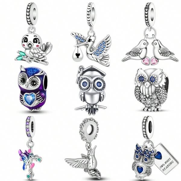 CYCUFF 1 pieza Colgante plateado con encanto de animales lindos, pájaros, búhos, colibríes para hacer pulseras, collares, joyería DIY, regalo para mujeres, regalo de cumpleaños
